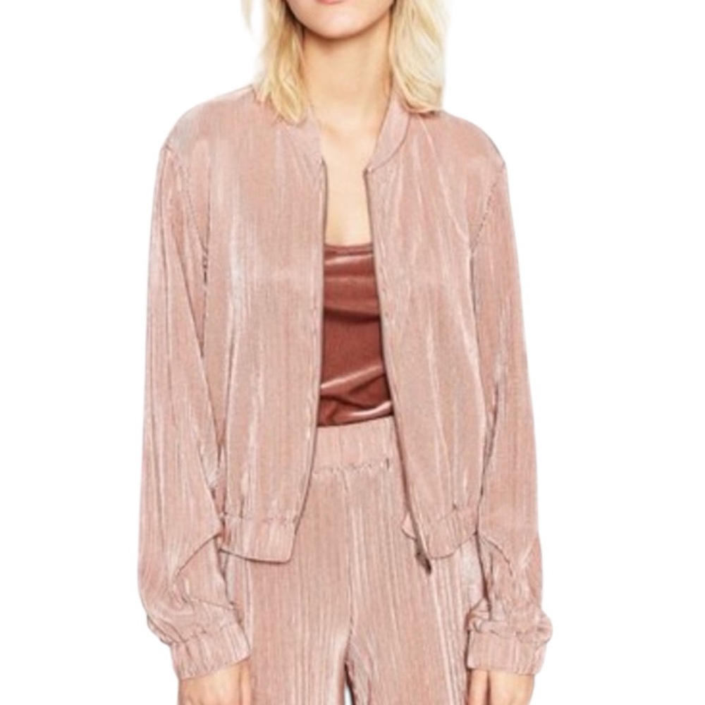 Zara Basic Satin Pleated Bomber Jacket Women’s Small Blush Pink Tracksuit Y2K - Picture 1 of 9